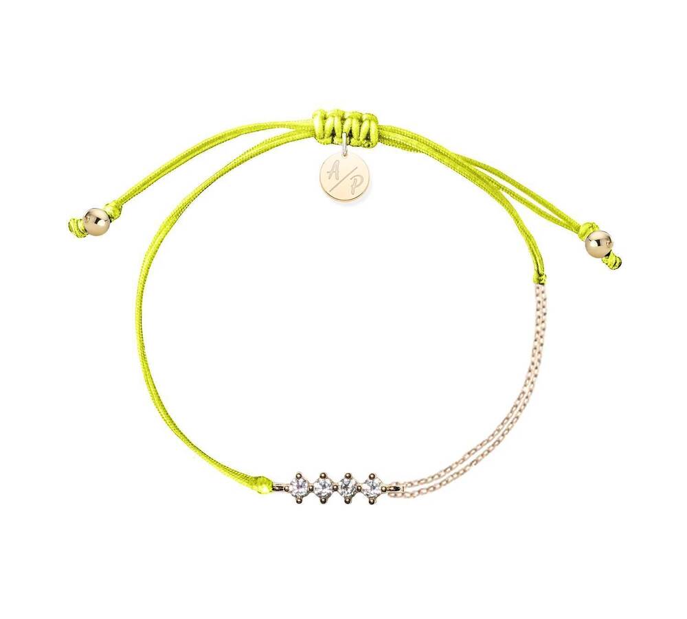 NEW ADRIANA PAPPAS women's cz crystal bar bracelet on colored cord in neon yello
